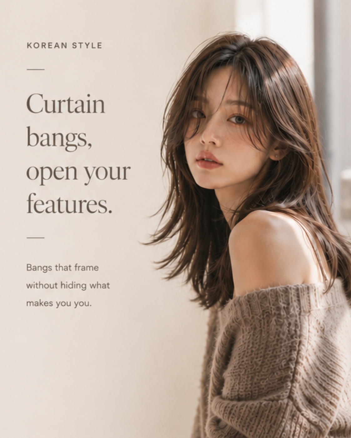 Korean curtain bangs framing the face