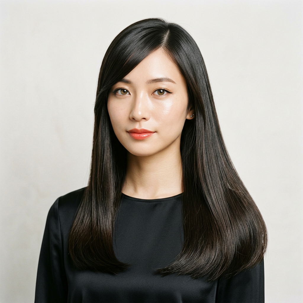 Sleek Long Hair with Deep Side Part