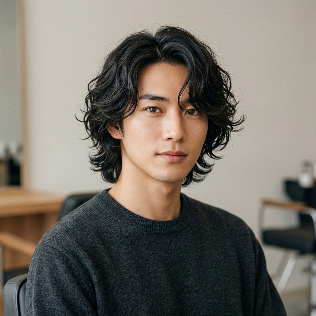 Side-Parted Masculine Medium Length Waves