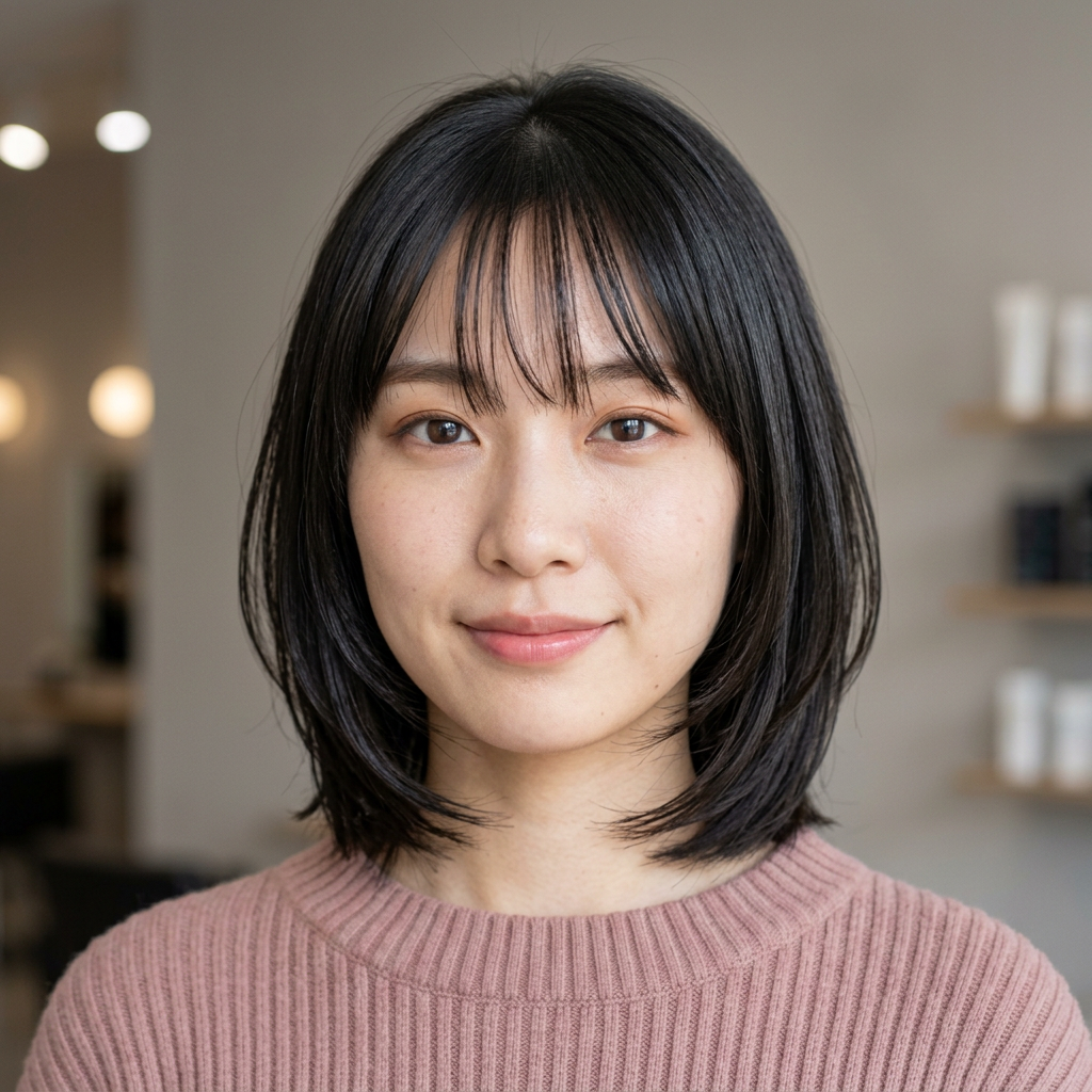 Neutral Short Layered Bob with See-Through Bangs