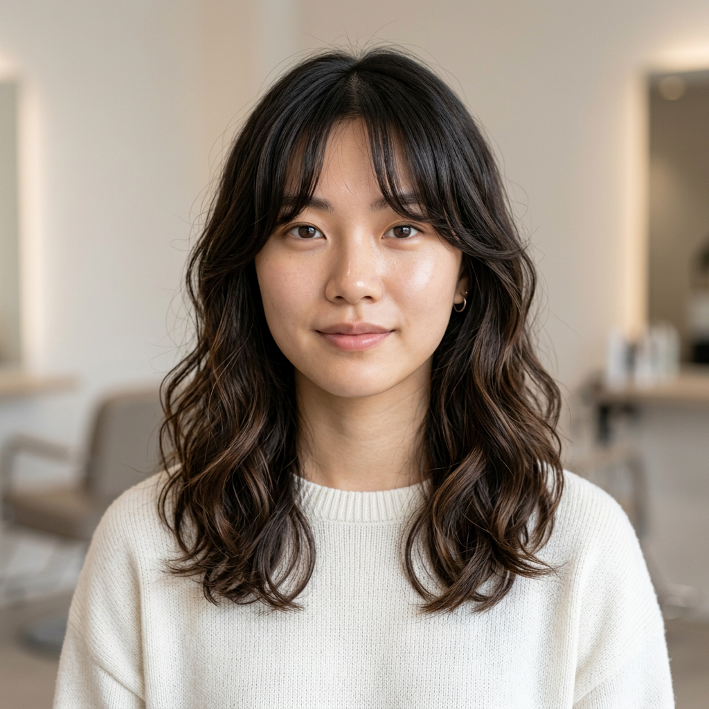 Soft Medium Flow with Curtain Bangs