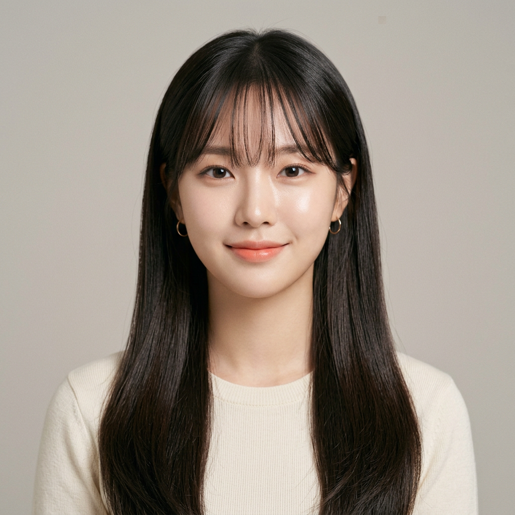 K-pop Feminine Long Straight with Air Bangs