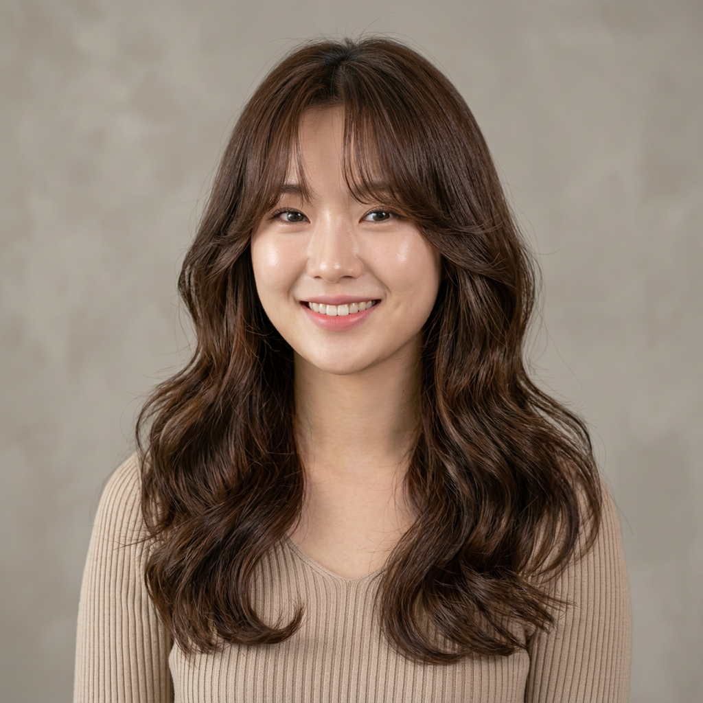 Voluminous Long Layered Cut with Curtain Bangs