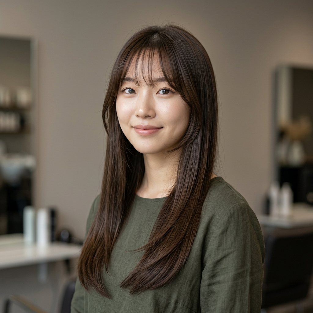 Korean Long Straight with Face Framing Layers and Air Bangs