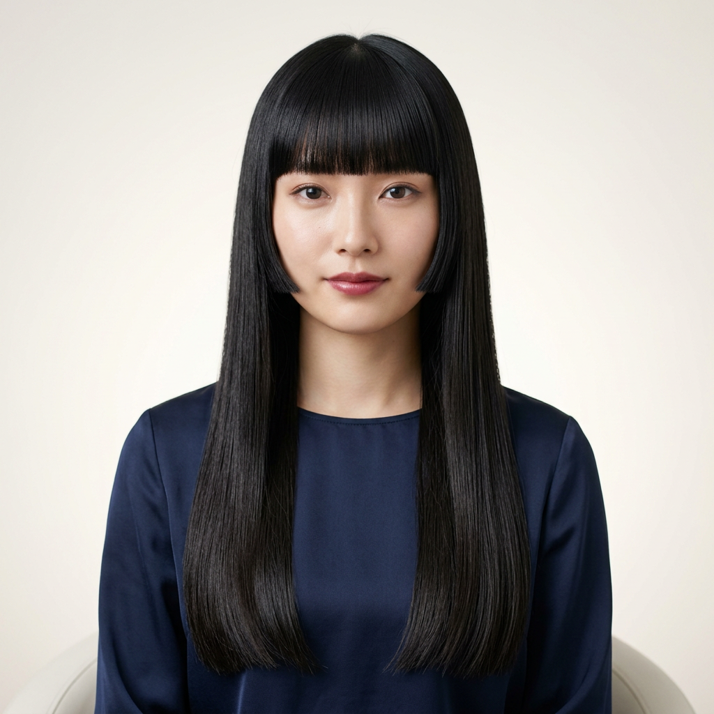 Sleek and Structured Long Hime Cut