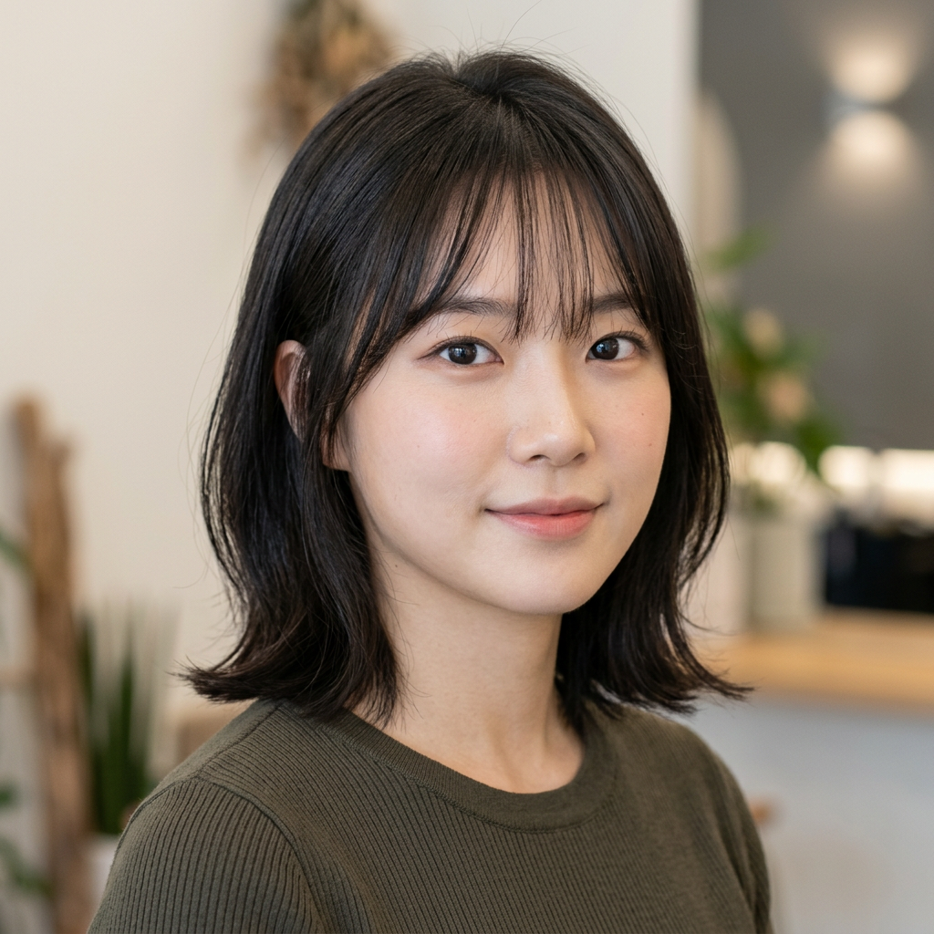 Korean Feminine French Bob with See-Through Bangs