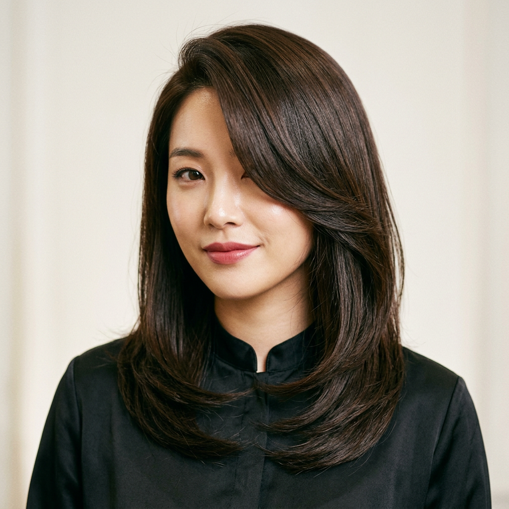 Dramatic Side-Swept Medium Hair