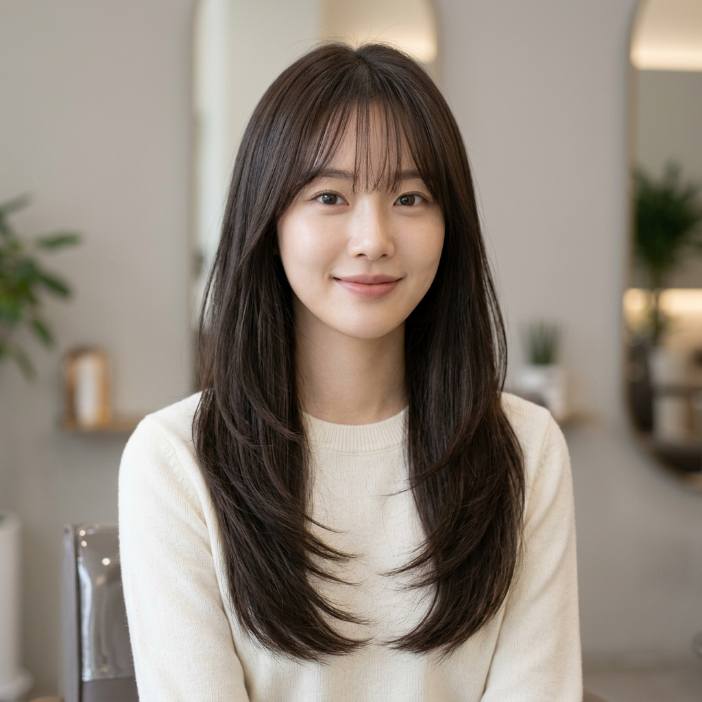 Soft Long Layer with See-Through Bangs