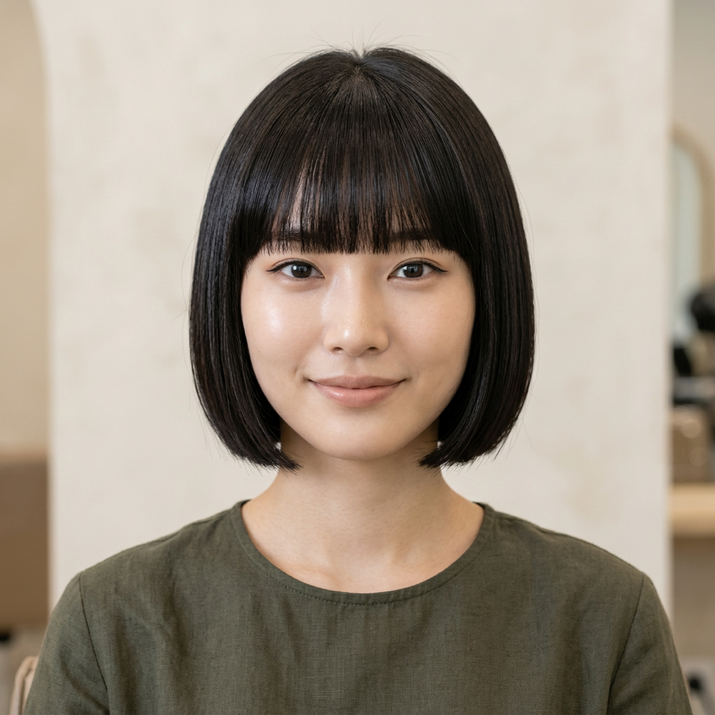 Feminine Short French Bob with Blunt Bangs