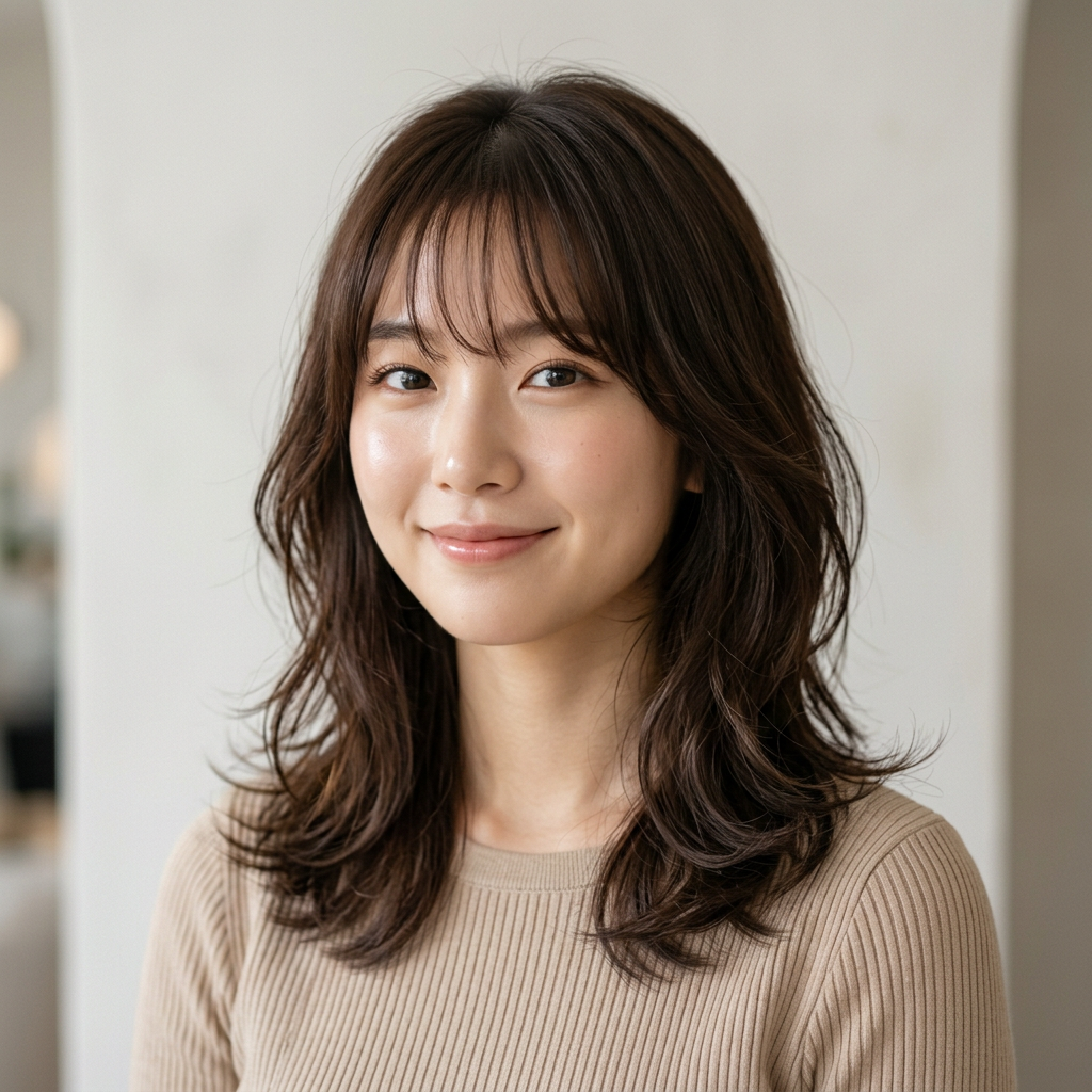 Feminine Medium Hush Cut with See-Through Bangs