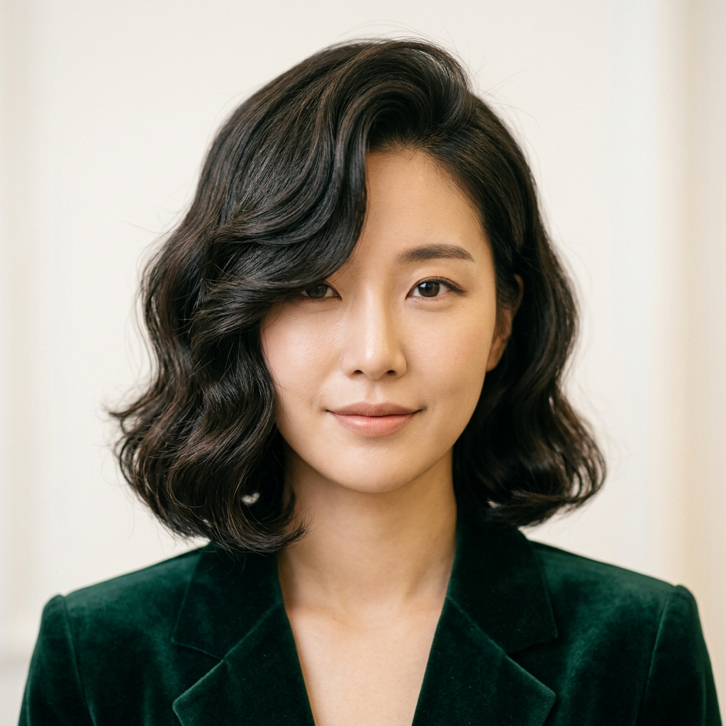 Glamorous Wavy Bob with Deep Side Part