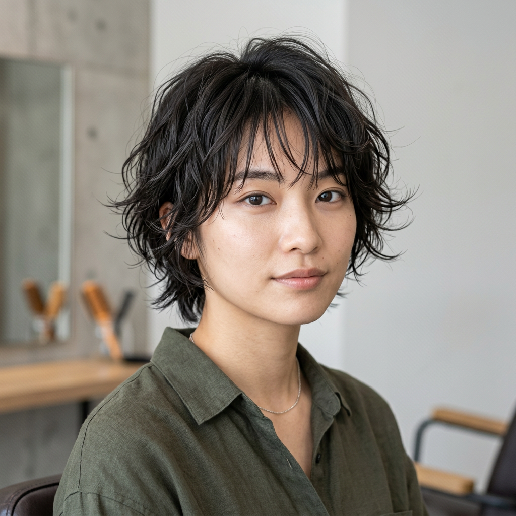 Edgy Short Wolf Cut with Styled Bangs