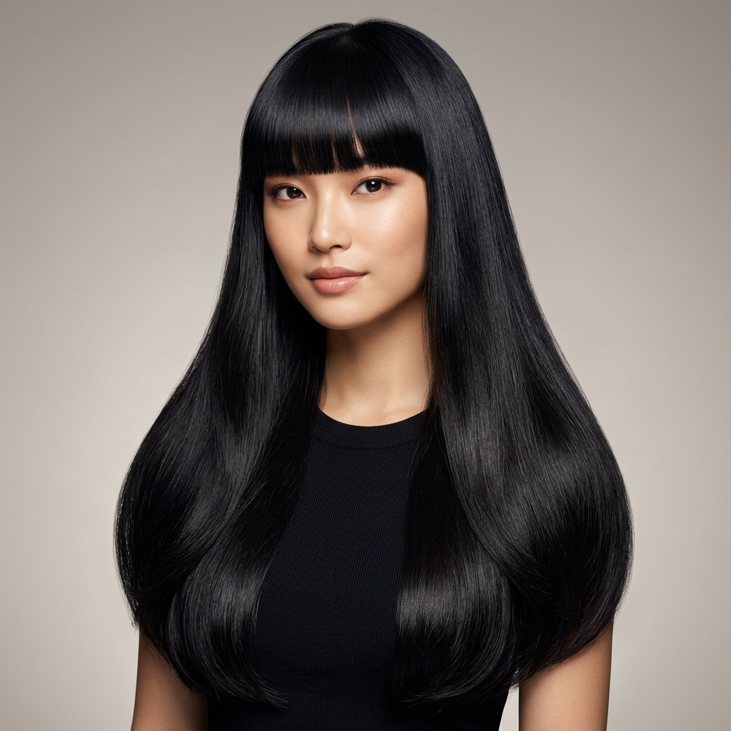 Long Voluminous Straight with Blunted Fringe