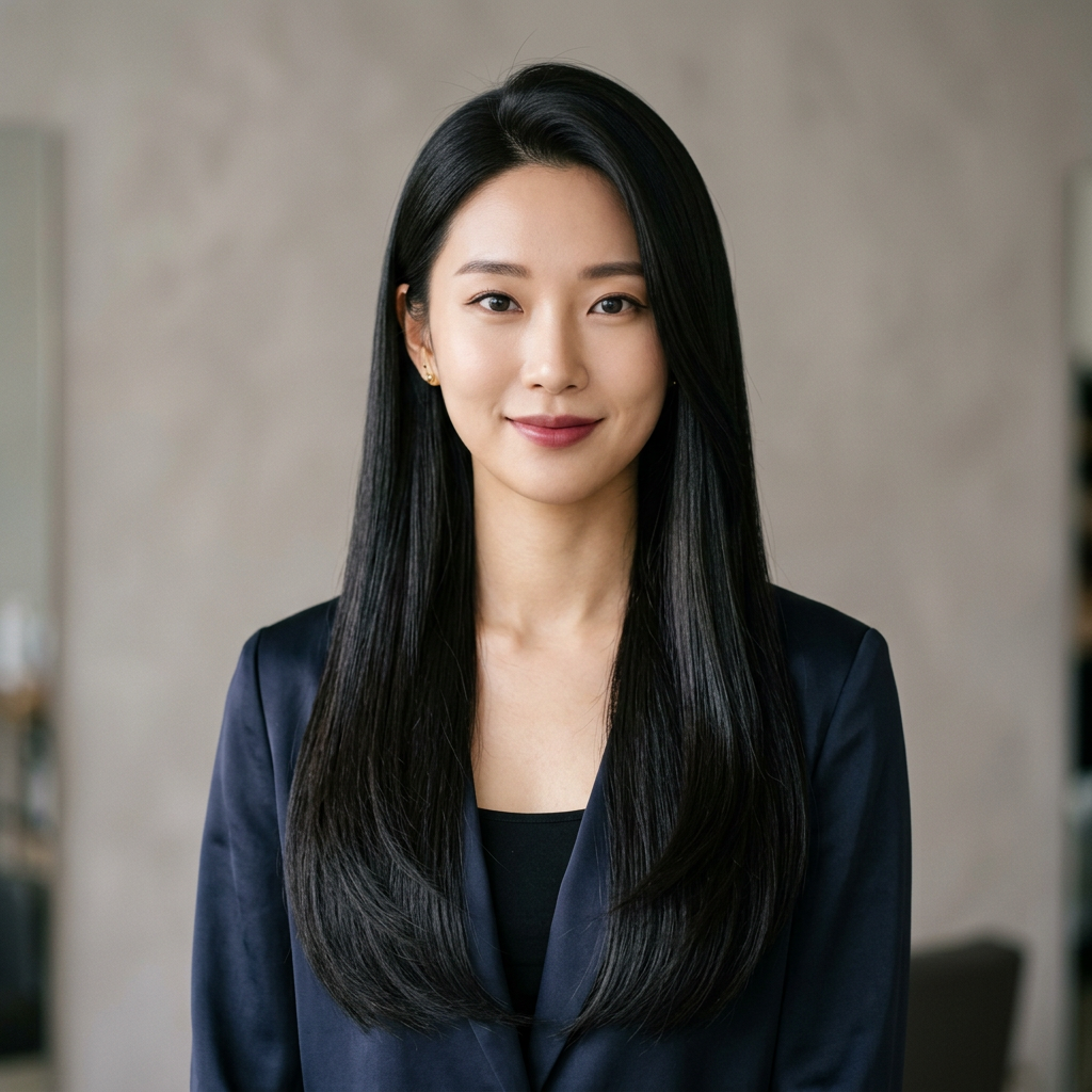 Sleek Pin-Straight Long Hair with Volume Crown