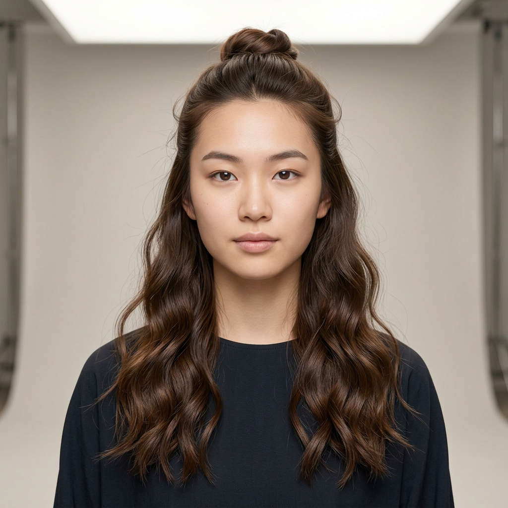 Half-Up Bun with Wave Fall